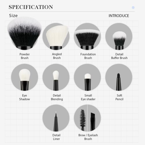 10 Pcs Jessup Professional Black Makeup Brushes Set Powder Foundation Eyeshadow - Picture 7 of 19