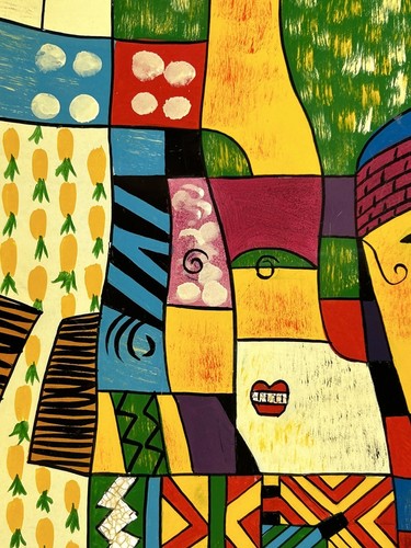 Abstract Art Wood Tray Platter Inlay Tiles Teeth Hand Painted African Acrylic - Photo 10/18