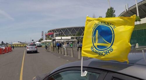 Golden State Warriors NBA Car Auto Flag Banner & Pole 2 sided 11"x15" - Picture 2 of 3