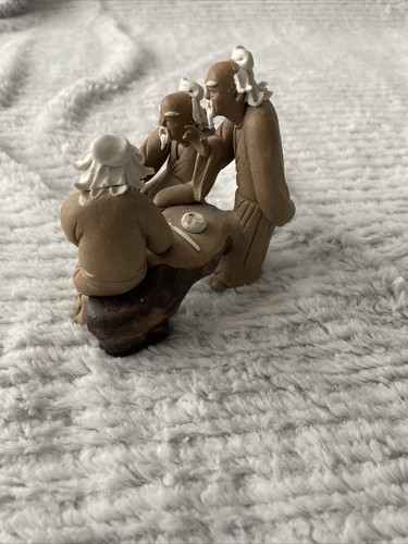 Arte bonsái chino Mudman 3 hombres lectura arcilla mate vintage - Imagen 3 de 11