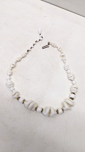 Vintage Unique White Milk Molded Glass Necklace Filigree Back Antique  - Picture 1 of 9