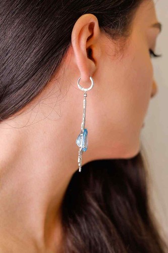 Awesome 37.90 CT Blue Topaz & White CZ Women's Fantastic Drop Dangling Earrings - Picture 5 of 8