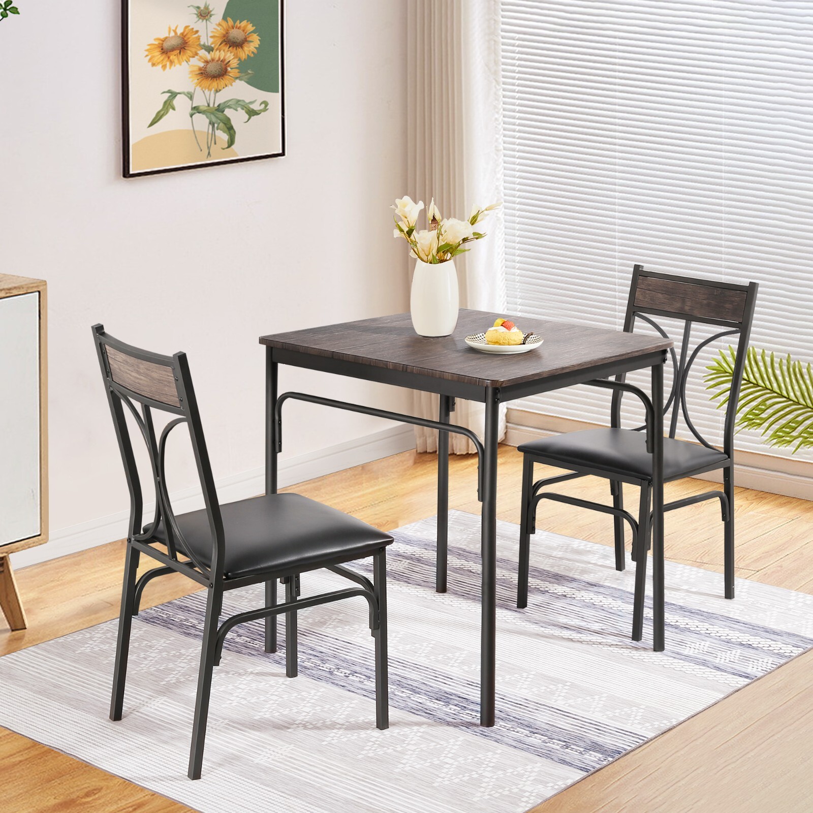 3/5 Piece Dining Table Set Chairs Home Kitchen Breakfast Wood Top Dinette Table - Picture 5 of 19