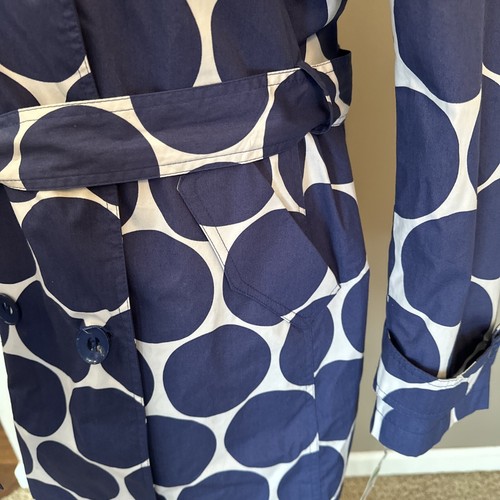 Larry Levine Large Women’s Costal Blue Dot Double Breasted Trench Coat Belted - Picture 7 of 7