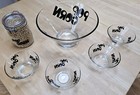 Vintage Wheaton Glass Popcorn Bowl 6 Piece Set Black Letters Words Retro 70s
