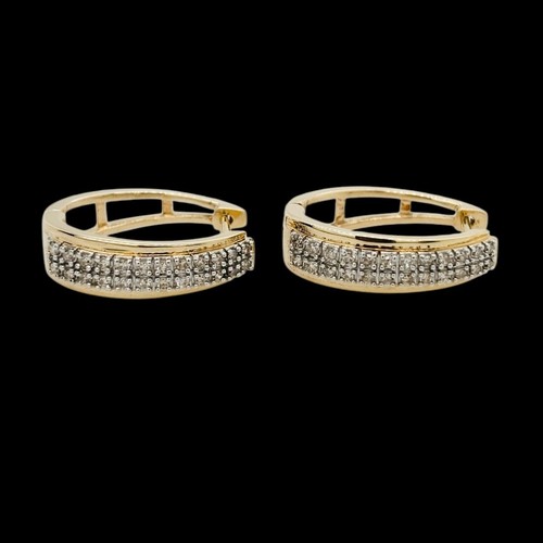 9ct Two Tone Diamond Set Hoop Earrings 0.25ct TDW 3g Preloved VAL $1100 - Picture 3 of 13