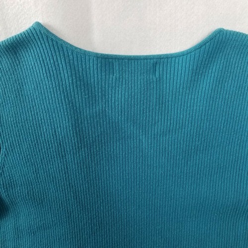 Worthington Womens Blouse Top Size Medium Blue Cyan Cotton Heavy Weight Slim - Picture 9 of 10