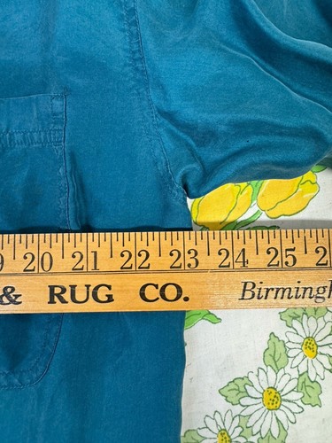 Volare 100% Pure Silk Shirt Green Teal Long Sleeve Button Up Mandarin Collar - Picture 10 of 13
