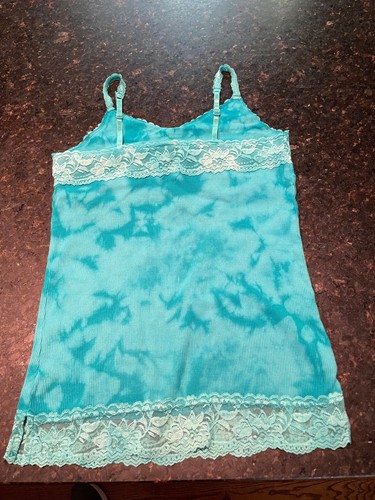 LIMITED TOO Size 12 Girls Tank Top Tye Dye Turquoise with Lace Sequins Bead Trim - Picture 2 of 4