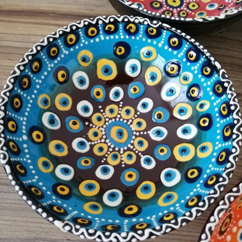 5x Evil Eye Pottery Bowl Set, Decorative Salad Meze Snack Tapas Bowls Set  - Picture 8 of 12