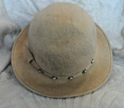 Women Lady Vintage cream Wool Round Fedora Derby Bowler