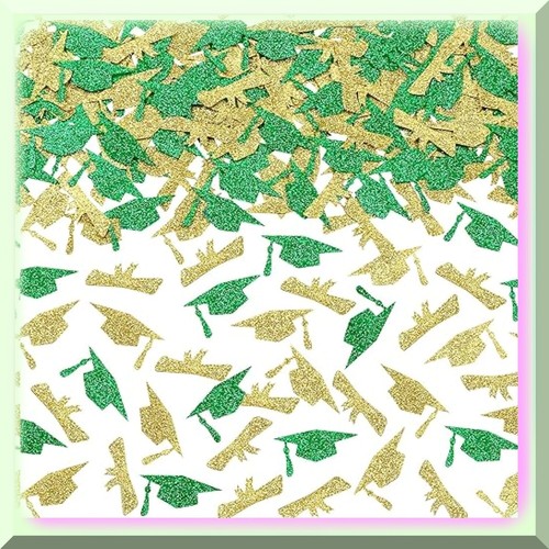 Shimmering Success 2023: Green & Gold Graduation Confetti - Celebrate with Gradu - Picture 4 of 4