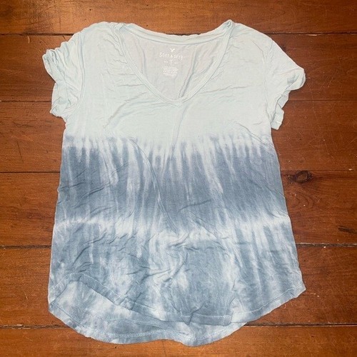 AE Soft and Sexy Oversized XS Blue Tie Dye Short Sleeve V Neck Shirt - Bild 5 von 7