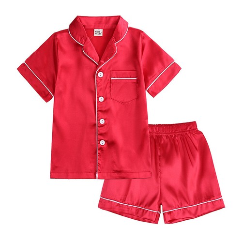 Kids Boys Girls Silk Satin Pajamas Suit S Nightwear PJS Xmas Sleepwear Sets - Picture 17 of 19