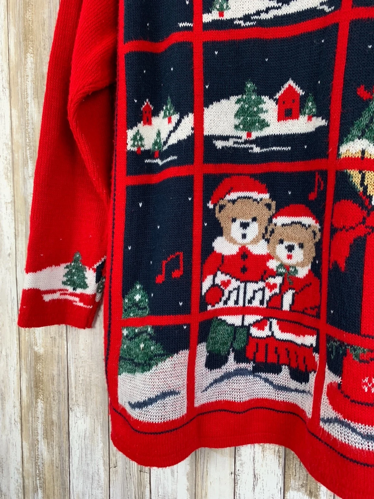 NUTCRACKER Ugly Christmas Sweater Bear Couple Window Scene Jumper L VINTAGE