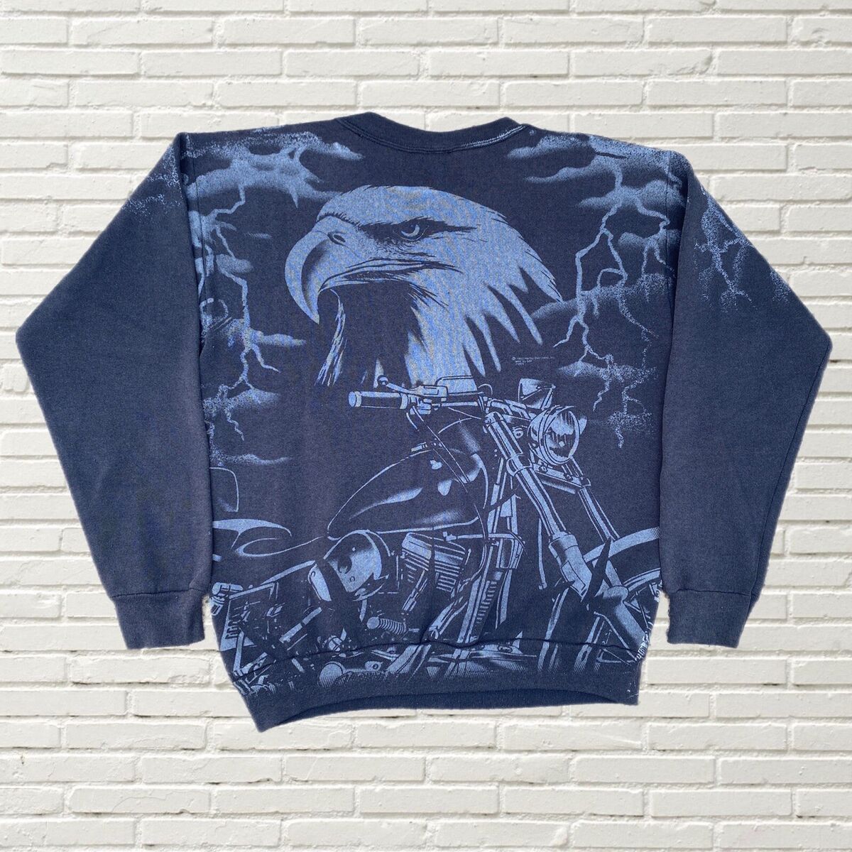 Vintage 90s Harley Davidson Crewneck Sweatshirt All Over Print Eagle Size L Vintage 90s Harley Davidson Crewneck Sweatshirt All Over Print Eagle Size L
