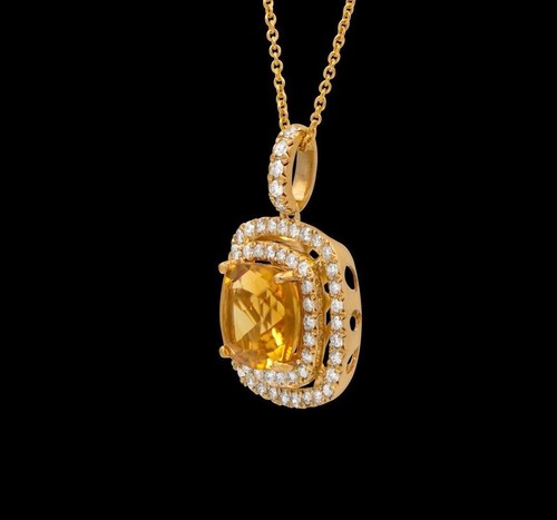 14K Gelbgold Doppelhalo Citrin Diamant Halskette 2,85 CTW - Bild 14 von 28
