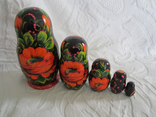 5 x Vintage Russian Wooden Nesting Babushka Matryoshka Dolls Poppy Decoration - Picture 3 of 4