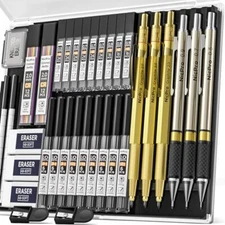 35PCS Art Mechanical Pencils Set, 3 PCS Metal Drafting Pencil 0.5 mm & 0.7 mm 