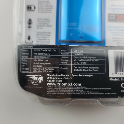 Reproductor MP3 Trio Rhythm 4GB Modelo 180V Azul Metálico Sostiene 2000 Canciones (SELLADO) - Imagen 7 de 7