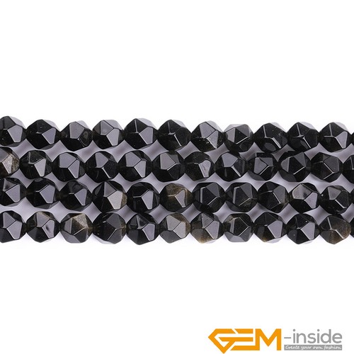 Natural Gold Obsidian Gemstone Polygonal Faceted Round Loose Beads Strands 15" - Picture 26 of 31