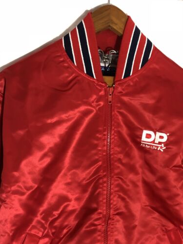Vintage DP Fit for Life Satin Varsity Jacket Red USA SIze 42 Zipup Shiny - Picture 3 of 10