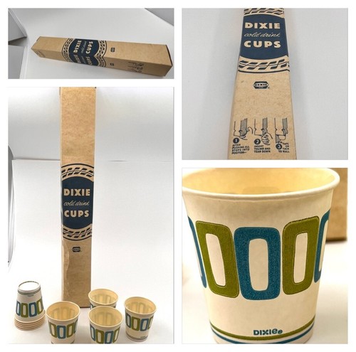 1970s Box- 100 DIXIE CUPS Blue/Green 3 Oz COLD DRINK Funky MOD Geometric DESIGN - Picture 1 of 19