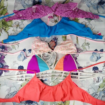 VICTORIA'S SECRET LOT OF 5 HALTER TRIANGLE BANDEAU BIKINI TOP WOMEN'S SZ MEDIUM 