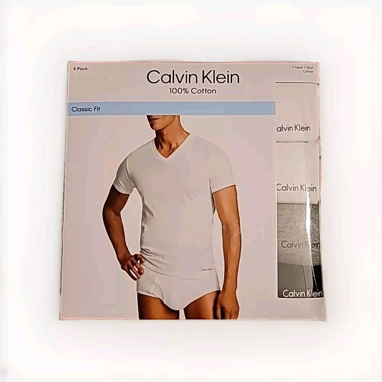 Calvin Klein Classic Fit V-Neck T-Shirts 4Pk Multicolor 100% Cotton Medium. NEW