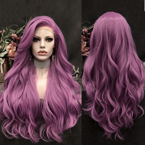 Purple Long Body Wave Synthetic Lace Front Hairline Hear Resistant Cosplay Wigs - Bild 7 von 10