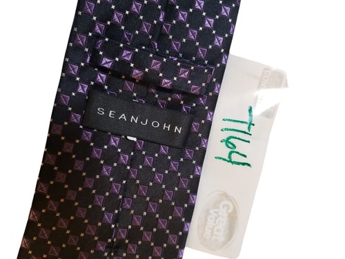 NWOT Sean John Mens Tie Designer Luxury Black Purple Geometric Businesscore - Picture 12 of 12