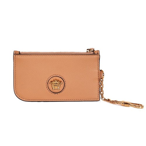 NEW $400 VERSACE Tan Leather GOLD LA MEDUSA LOGO Card CASE WALLET w/ KEY CHAIN - Picture 2 of 15