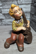 Vtg 8" Boy Playing Cello Musician Kid Statue Figure Ceramic Child Figurine Music