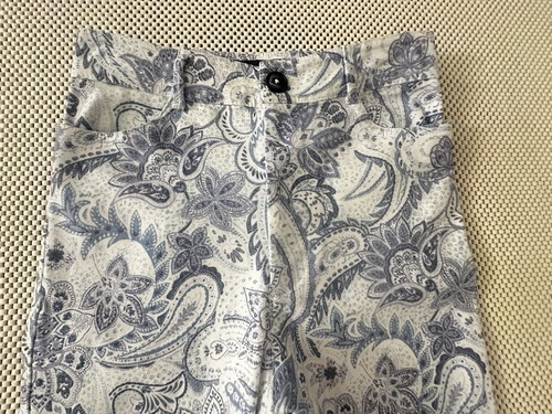 Zara High Rise Pants Size Small Ankle Crop Blue White Paisley Career Casual - Picture 2 of 14