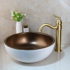 Bathroom Ceramic Wash Basin Bowl Vessel Sink Brushed Gold Mixer Faucet Set