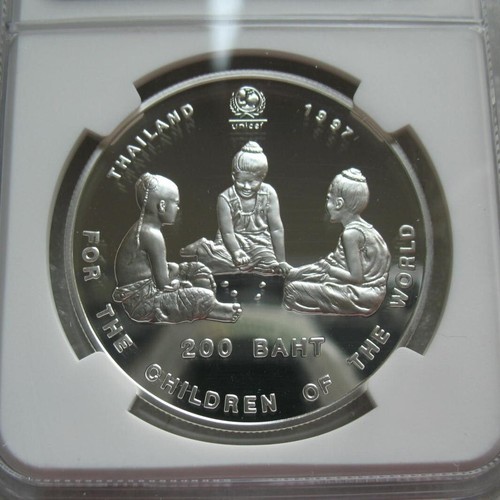 Thailand 200 Baht 1997 Silver Proof Coin UNICEF Children of The World NGC PF67 - Picture 2 of 4