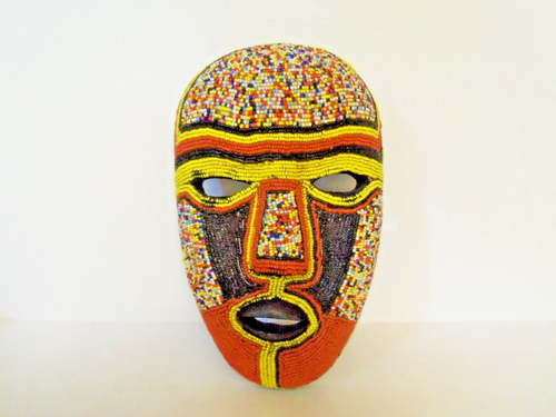 Afrikanische Perlen bunte Holz Gesicht/Wand Maske 7" x 11" handgefertigt Mosaik - Bild 3 von 6