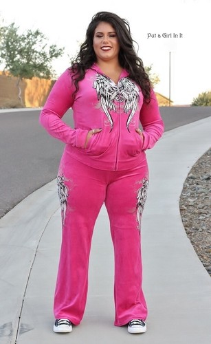 New PLUS SIZE Womens PINK CRYSTAL BLING SKULL WINGS TATTOO SWEATSUIT 1X 2X 3X - Picture 4 of 6