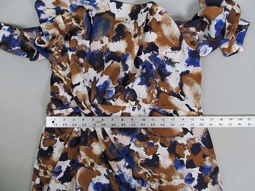 Zara Kleid Damen XL Midaxi Artsy Lack blau braun weiß leicht langarm - Bild 10 von 10