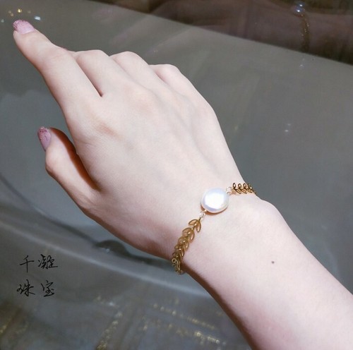 Hermosa pulsera AAA12-13mm Natural Blanco Barroco Mar del Sur Perla Chapado en Oro - Imagen 6 de 8