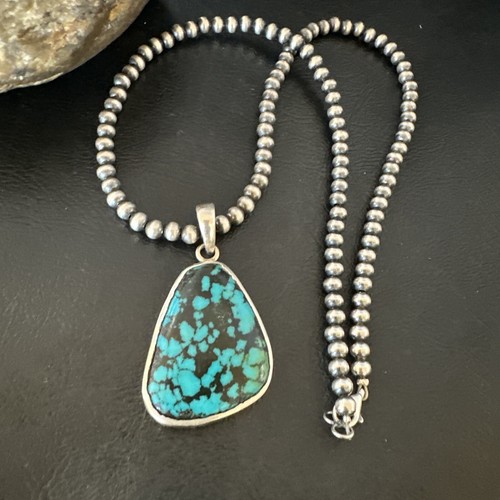 Men Women Navajo Sterling Silver Blue Spiderweb Turquoise Necklace Pendant 16218 - Picture 9 of 12