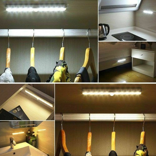 10LED PIR Closet Light Motion Sensor Rechargeable USB Magnet Strip Cabinet Lamp - Picture 4 of 5