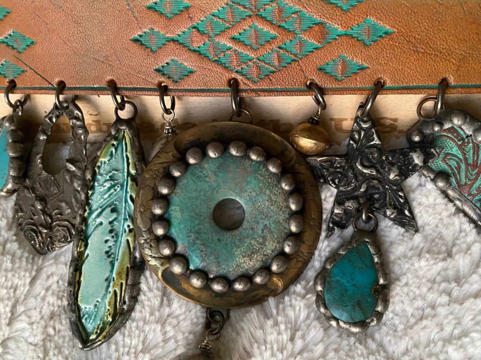 Gargantilla/Cinturón-OS Cuero Arte de Amy Turquesa Tribal Baratijas, Turquesa, Cerámica Foto 3 de 4