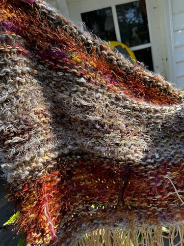 Rare Large Boho HAND knitted Fringe scarf Wrap Hippie Bohemian Multicolor Style - Picture 6 of 7