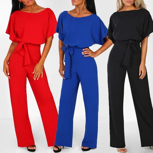 Women's Casual Loose Short Sleeve Belted Wide Leg Pants Solid Romper Jumpsuits - Bild 2 von 53