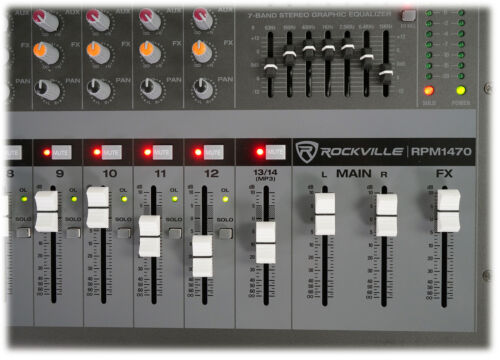 Rockville RPM1470 14 Channel 6000w Powered Mixer, USB/Effects+3 Mics+Case+Cables - Picture 7 of 11