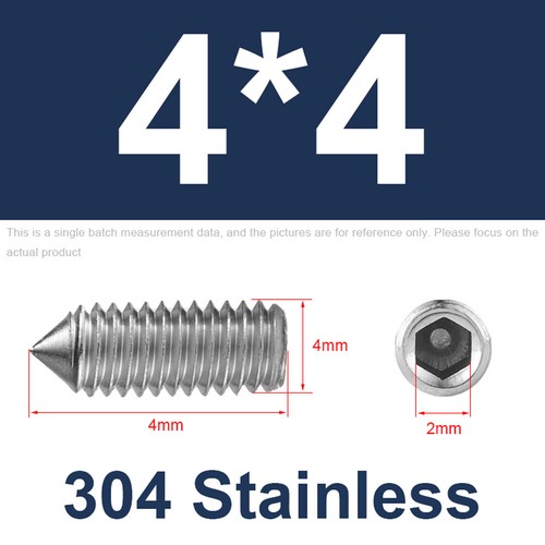 Hex Socket Set Screw Cone Point M3 M4 M5 M6 M8 M10 M12 A2 Stainless Grub Screws - Picture 34 of 95