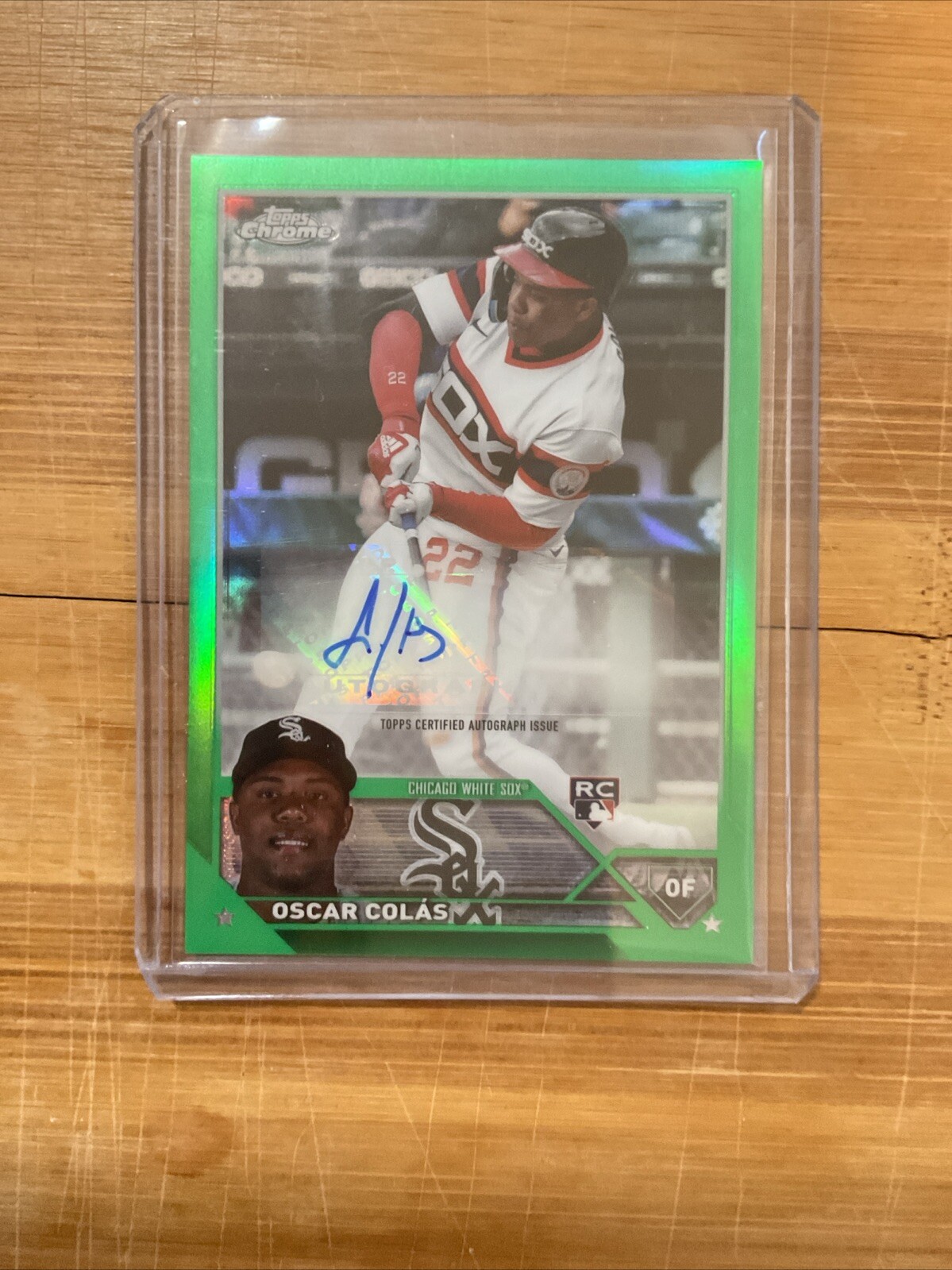 2023 Oscar Colas Topps Chrome Update Green Auto Refractor Numbered To 99