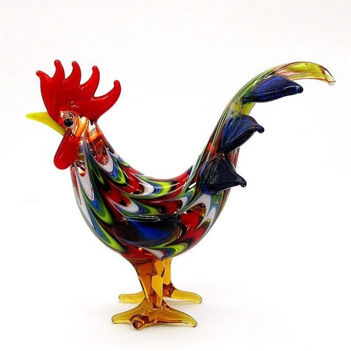 Rooster Figurine Colorful Hand Blown Glass Cock Small Statue Xmas New Year Gift - Picture 3 of 16