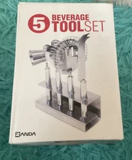 Five Piece  Stainless Steel Bar Tool Set With Stand By Randa